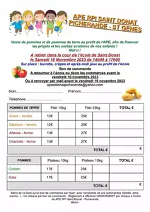 APE RPI vente de pommes de terre et de pommes le 18 novembre