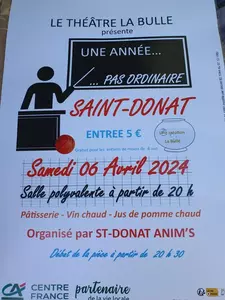 Téâtre La Bulle  présente sa création UNE ANNEE.... PAS ORDINAIRE samedi 6 avril 20h organisation ST-DONAT ANIM'S
